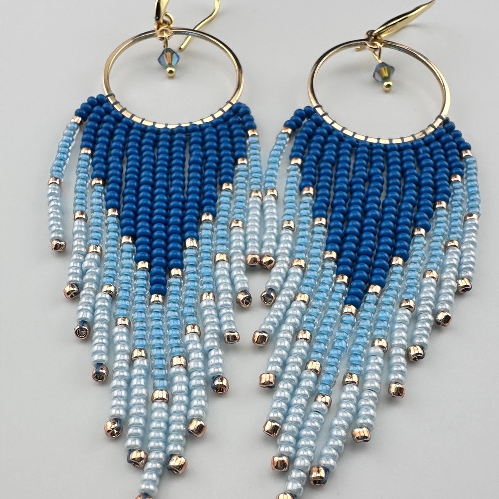 Elegant Ombre Blue Beaded Earrings - Picture 8 of 15